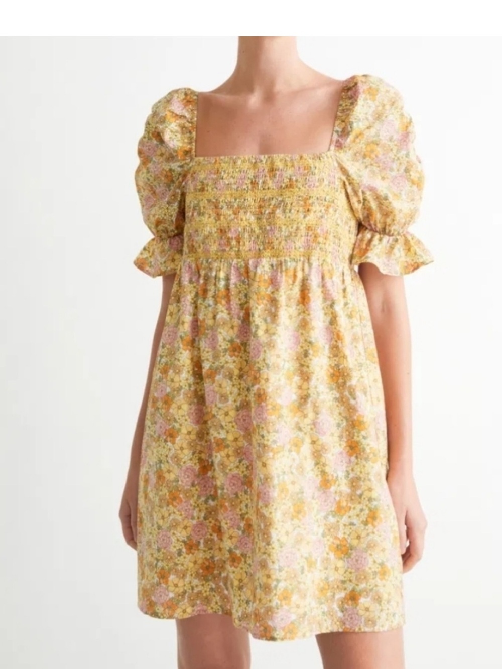 & other stories mini Floral Puff Sleeve Smocked Mini Dress